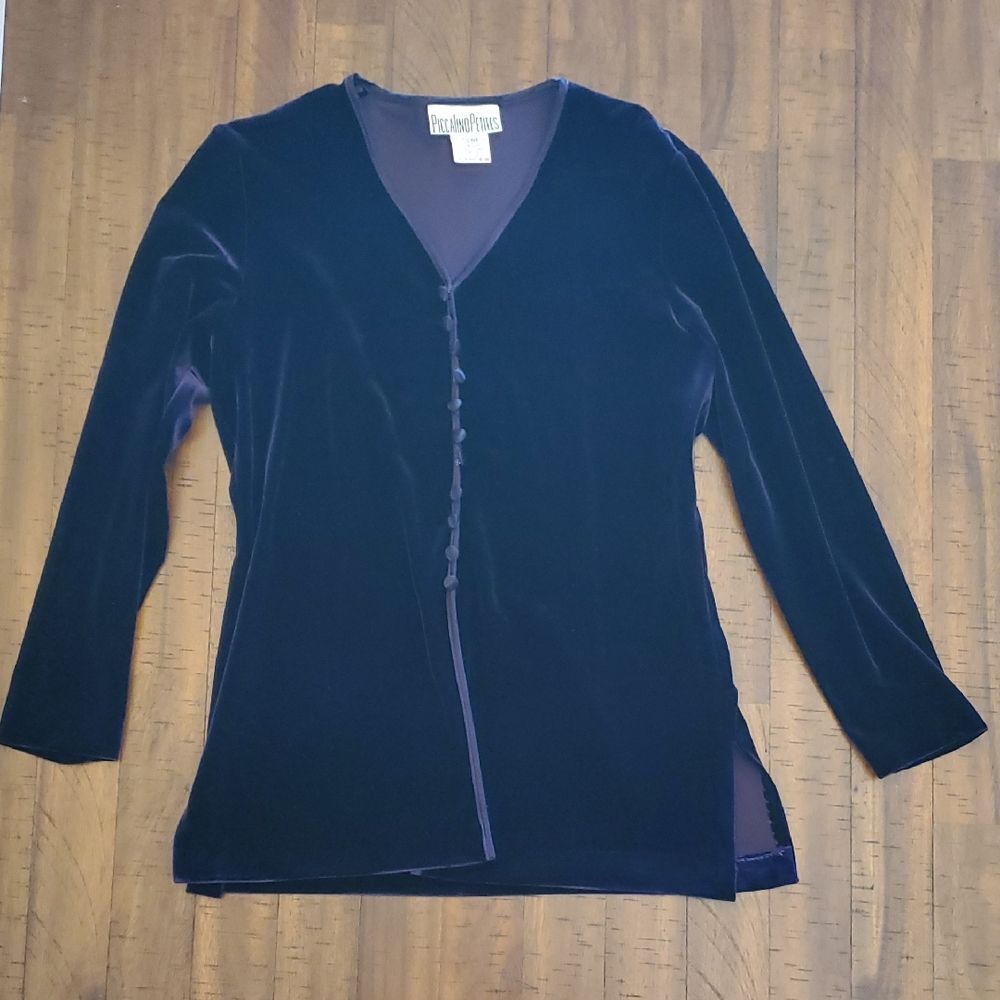 Vintage Piccalino Petites Velvet Purple Blouse and Satin Pants Set - Size 10P